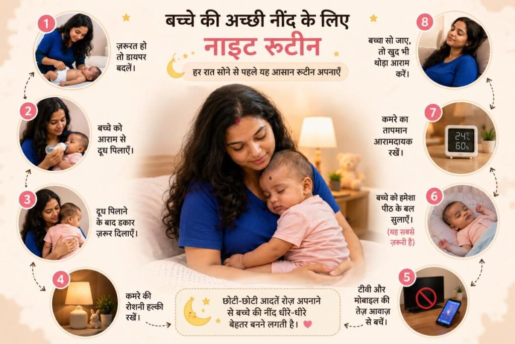 माँ और बच्चे की Night Routine Checklist Infographic