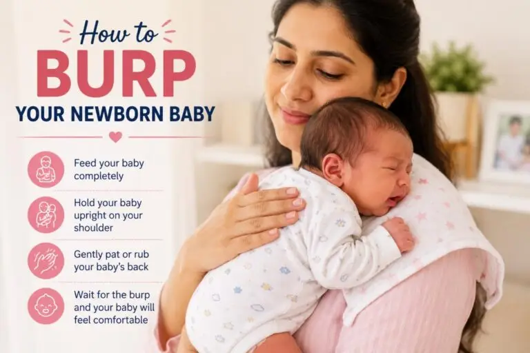 माँ दूध पिलाने के बाद नवजात को Burp कराती हुई