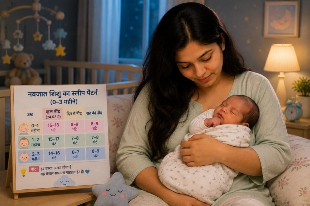 नवजात बच्चे का सामान्य Sleep Pattern समझाती हुई माँ
