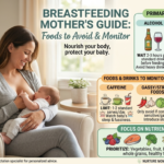 Breastfeeding कराने वाली माँ healthy food खाते हुए और baby को feed कराते हुए