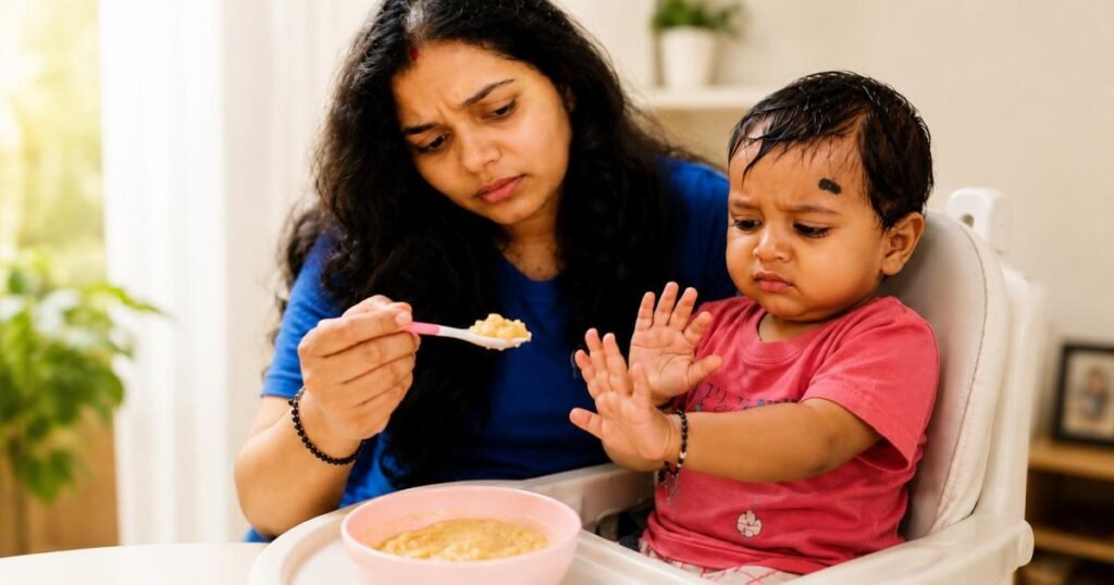 11 महीने का बच्चा खाना खाने से मना करते हुए