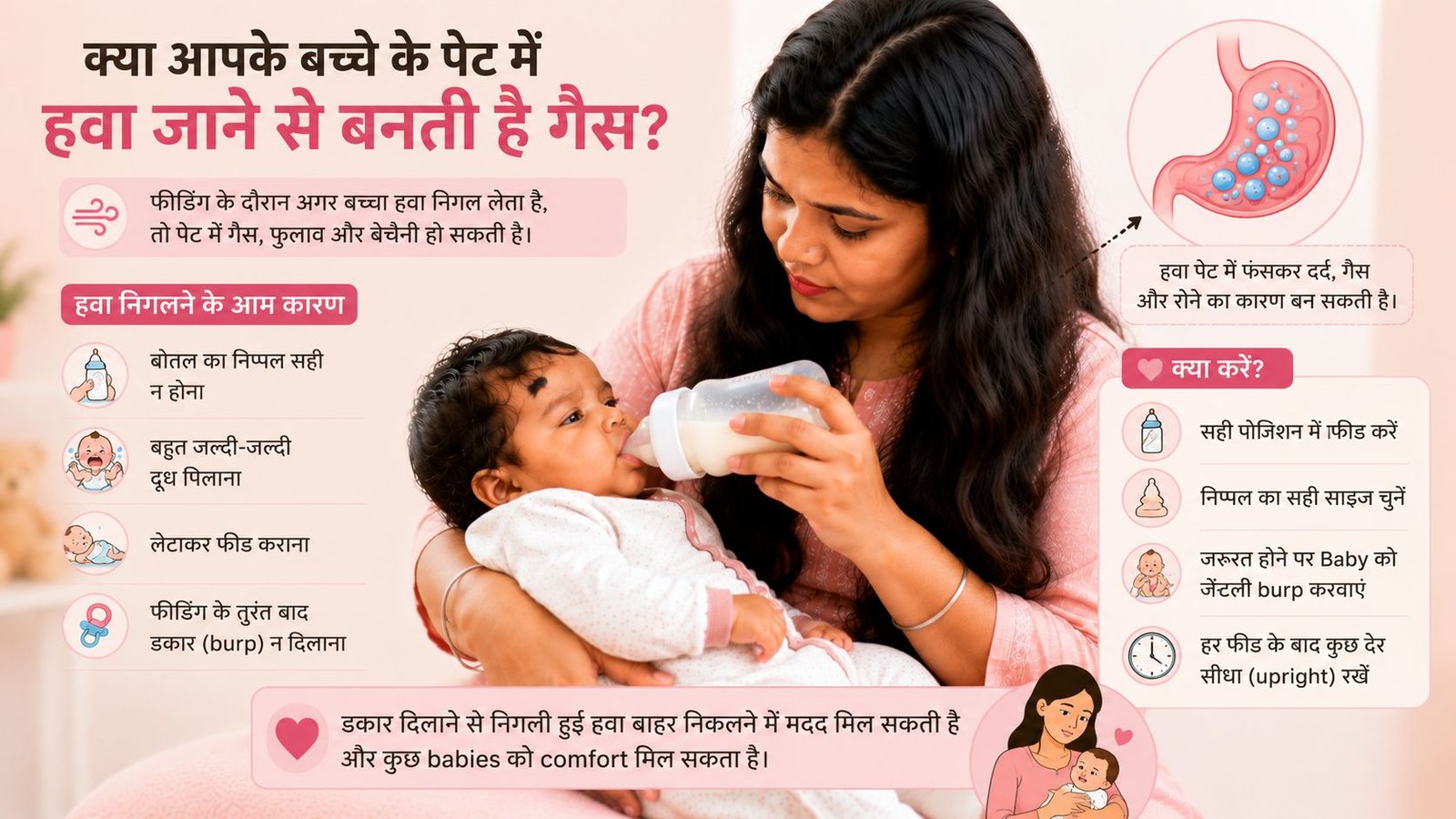 दूध पीते समय हवा निगलने से Baby को गैस की समस्या