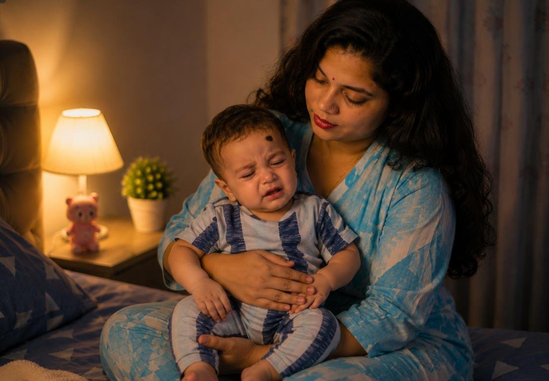 रात में माँ को देखकर शांत होता baby