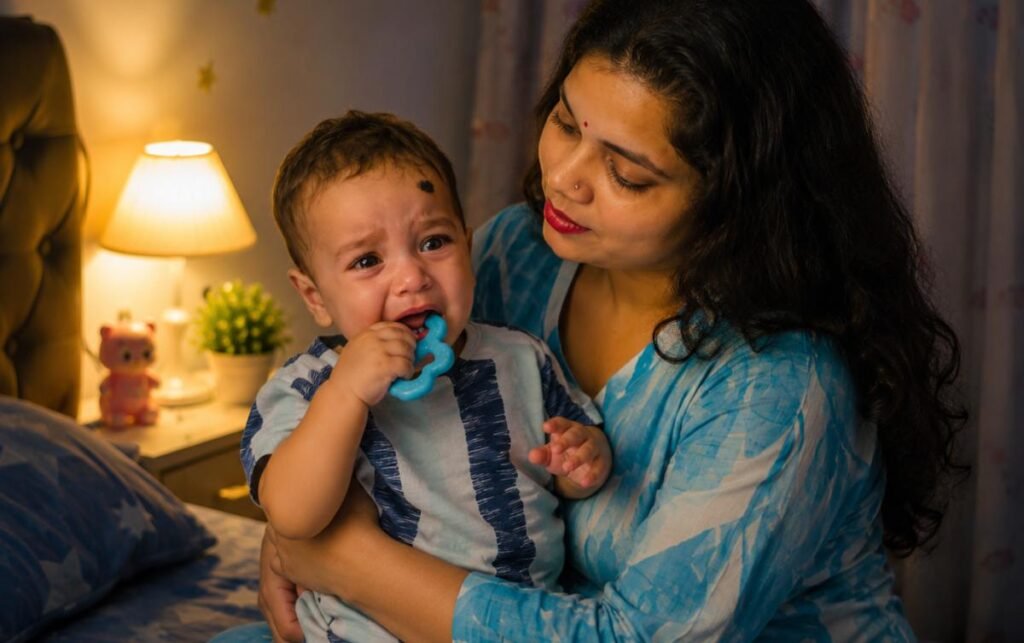 दांत निकलने की परेशानी से परेशान baby