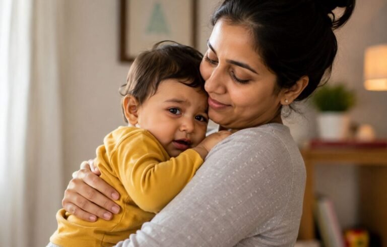 बार-बार गोद मांगता हुआ बच्चा अपनी माँ की गोद में सुरक्षित महसूस करता हुआ