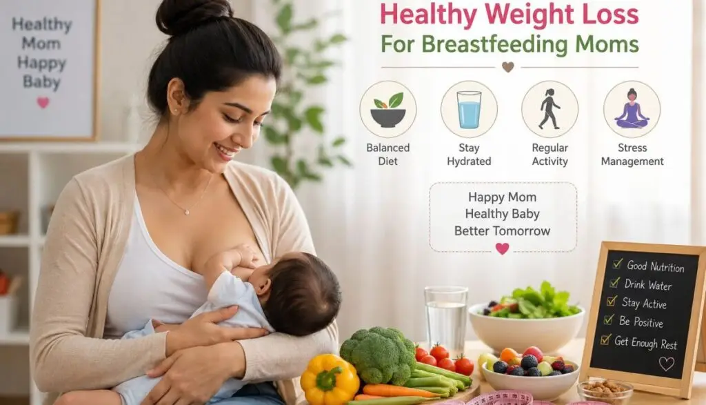 Breastfeeding कराने वाली माँ स्वस्थ भोजन के साथ सुरक्षित तरीके से वजन कम करती हुई