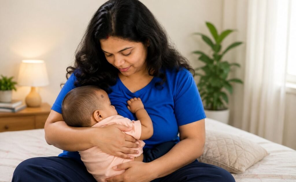 Breastfeeding कराने वाली माँ स्वस्थ तरीके से वजन कम करती हुई