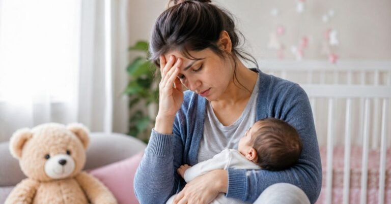 डिलीवरी के बाद उदास और चिंतित महसूस करती नई माँ, Postpartum Depression के शुरुआती संकेत