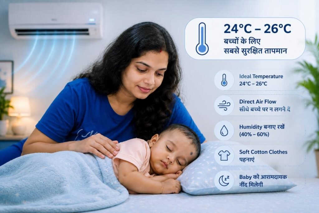 गर्मियों में बच्चे के लिए 24–26°C AC Temperature की सुरक्षित जानकारी