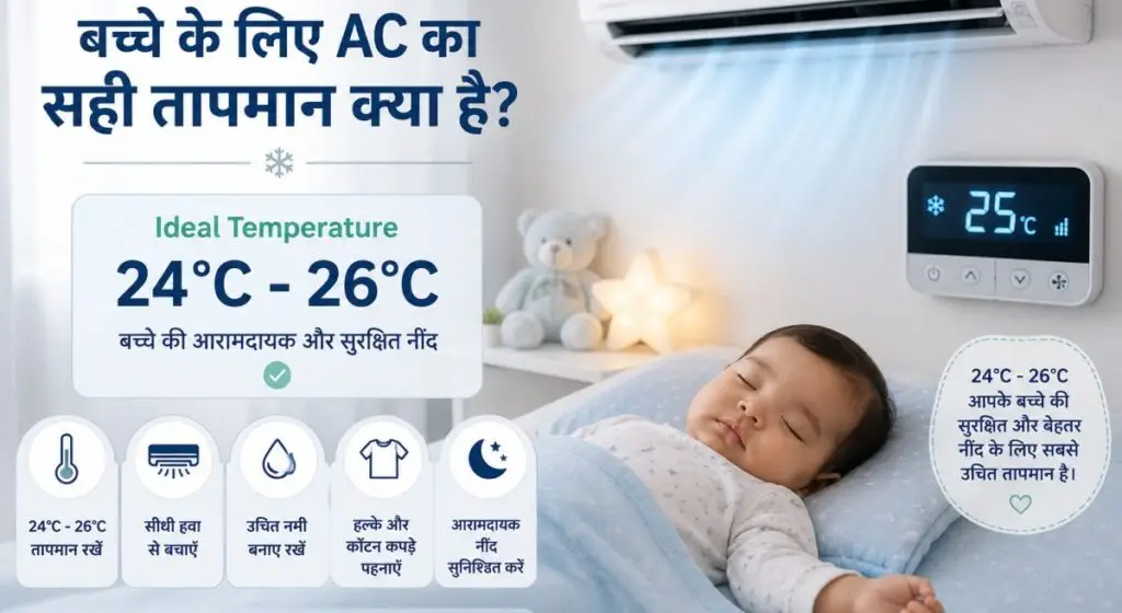 बच्चे की सुरक्षित नींद के लिए AC का ideal temperature 24 से 26 डिग्री
