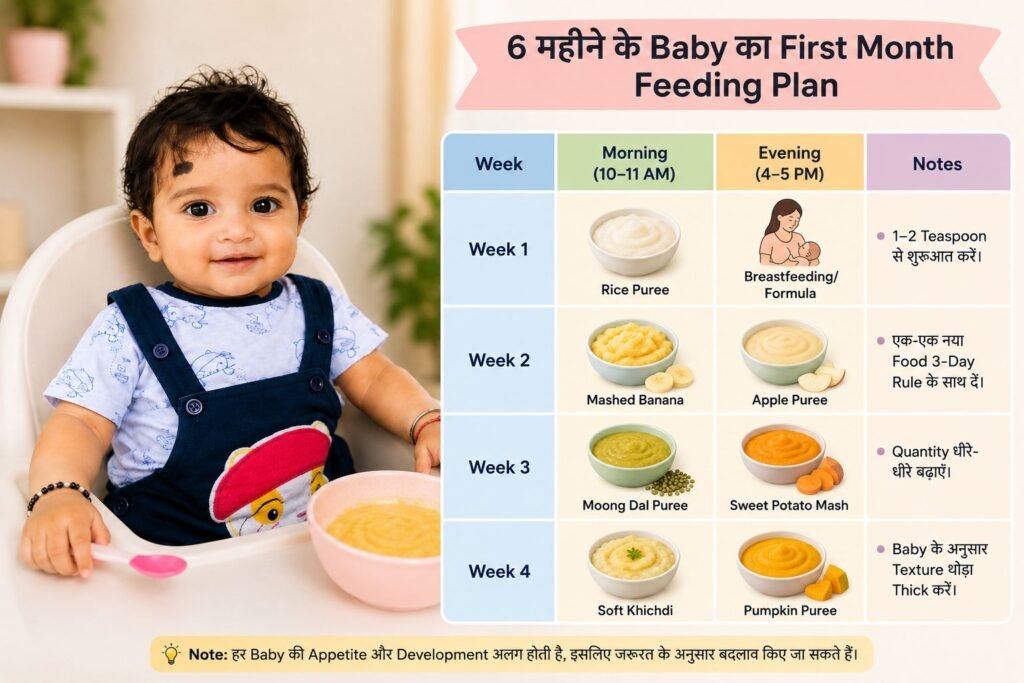 6 महीने के बच्चे का First Month Feeding Plan Chart