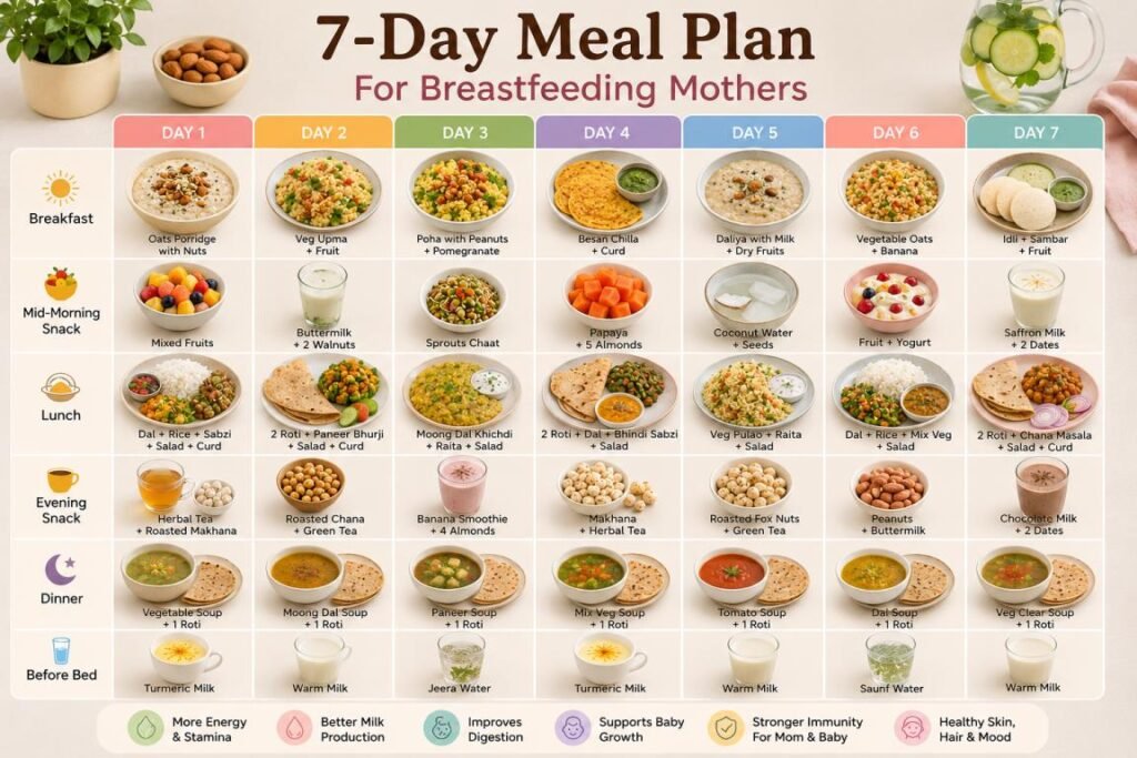 Breastfeeding mother के लिए 7 day healthy Indian meal plan