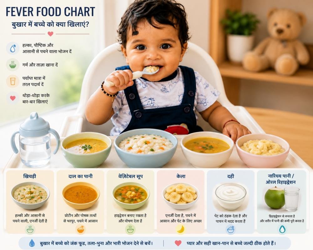 बुखार में बच्चे के लिए Healthy Foods जैसे खिचड़ी, सूप, केला और दही