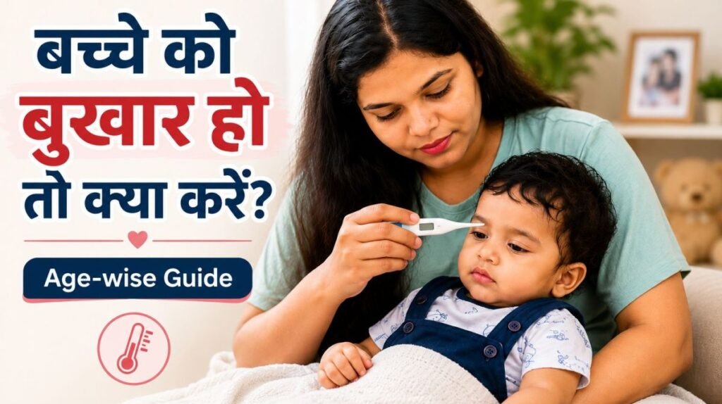 बच्चे को बुखार होने पर माँ Digital Thermometer से तापमान चेक कर रही है