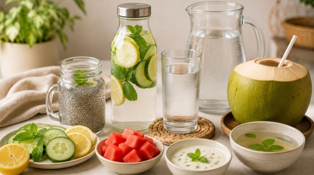 Breastfeeding कराने वाली माँ पानी और healthy fluids पीते हुए