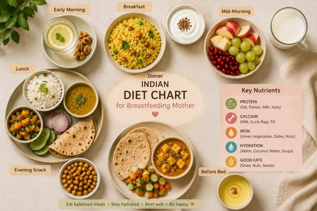 Breastfeeding mother का healthy Indian diet chart