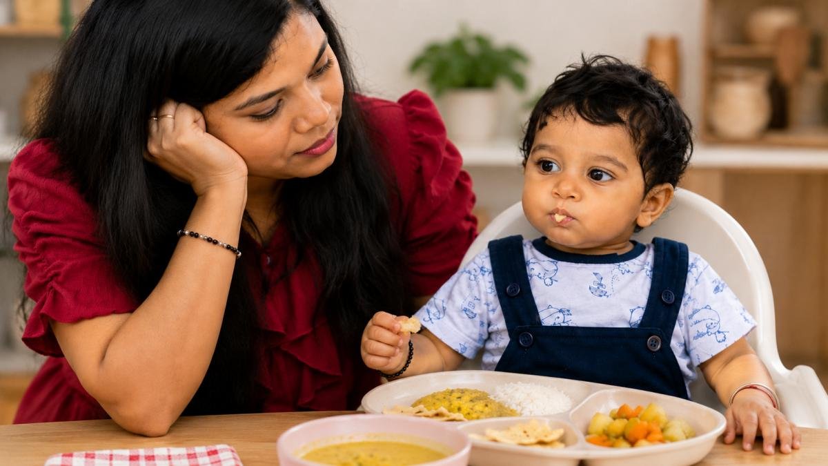 बच्चा खाना मुंह में रखकर निगल नहीं रहा है