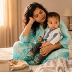 New mom following a simple morning routine with her baby at home